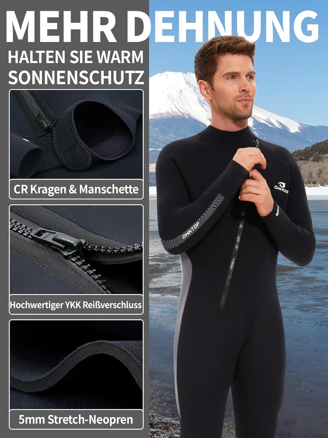 Owntop 5mm Neoprenanzug für Herren Damen– Neopren Tauchanzüge Stretch Langarm Einteilig Frontreissve