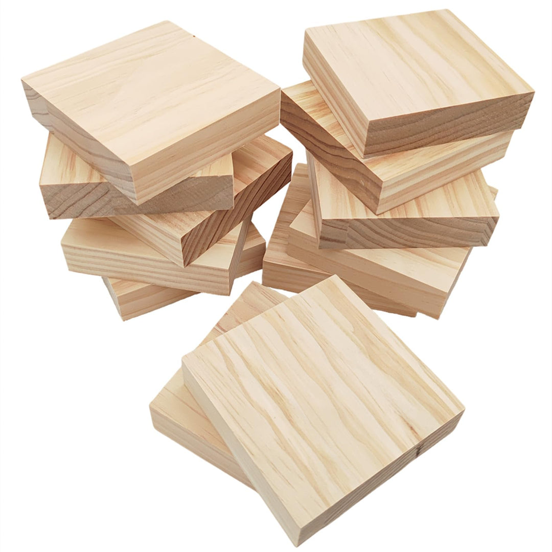 Unlackierte quadratische Holzblöcke zum Basteln, 10 x 10 x 2,5 cm, blanko, Kiefernholzbretter für Ho