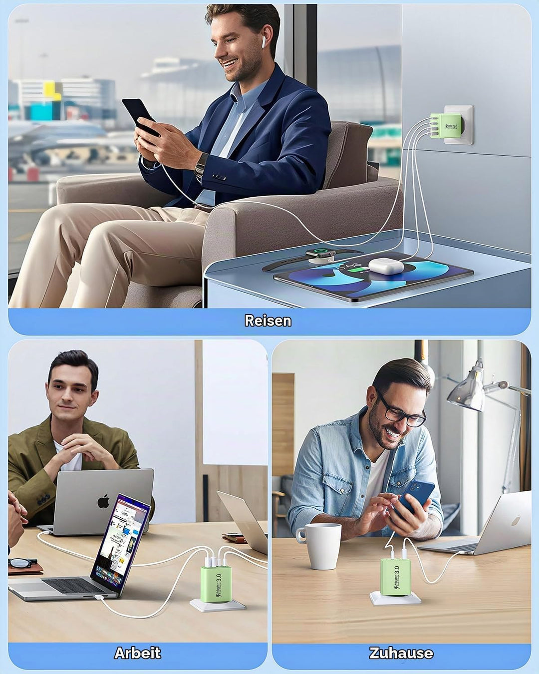 USB C Ladegerät, 2-Pack 40W 4 Ports USB C Stecker Schnellladegerät Mehrfach Ladestecker mit PD+QC Po