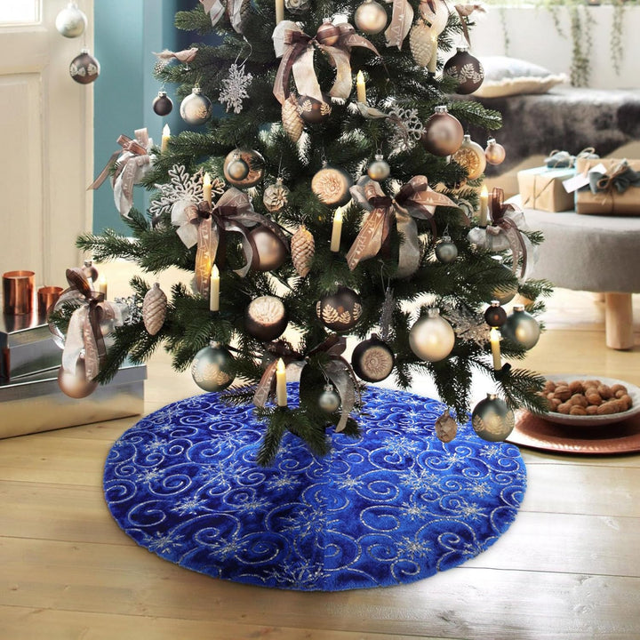 KONVINIT Blau Weihnachtsbaumdecke Plüsch Christmasbaumdecke Kunstfell Weihnachtsbaumteppich Rund Wei
