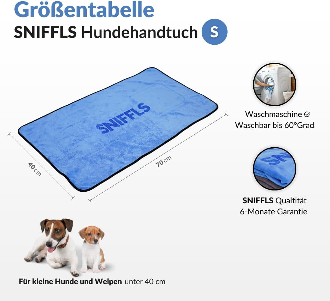 Sniffls® Premium Hundehandtuch (2er-Pack, Weich u. Waschbar) Extra saugfähig und schnell trocknendes