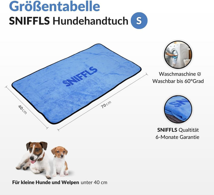 Sniffls® Premium Hundehandtuch (2er-Pack, Weich u. Waschbar) Extra saugfähig und schnell trocknendes