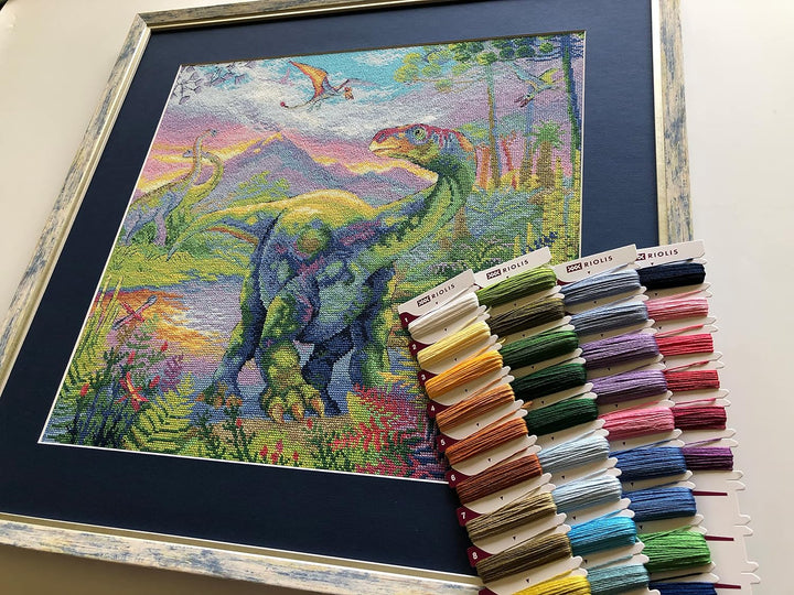 Riolis Kreuzstich Set Das Zeitalter der Dinosaurier, Zählmuster, 40x40cm