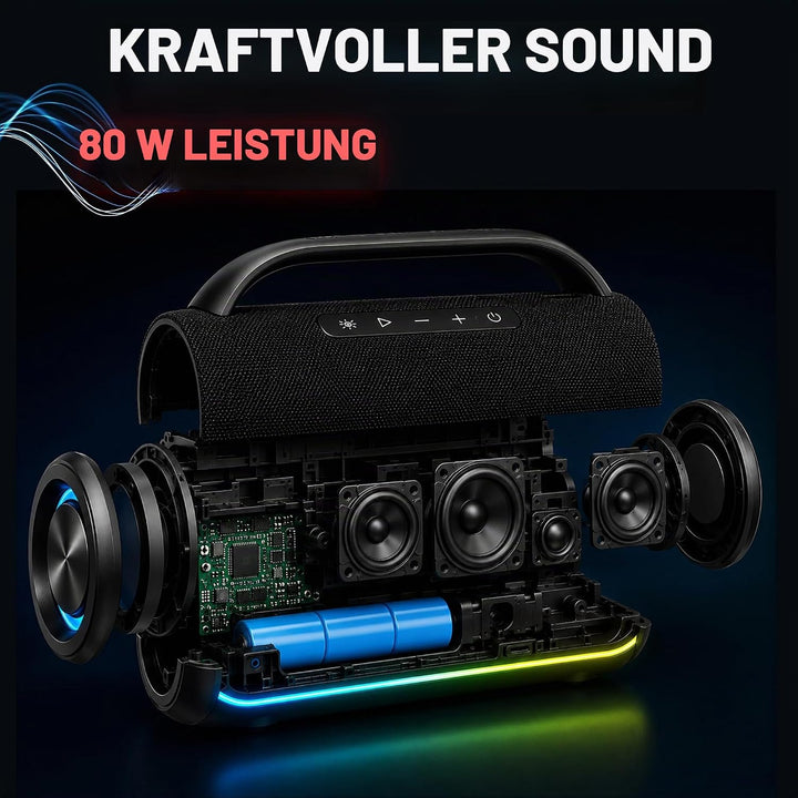 DYNASONIC S90 – IPX7 tragbarer Bluetooth Lautsprecher. Kabelloser Outdoor Lautsprecher. Stereoanlage