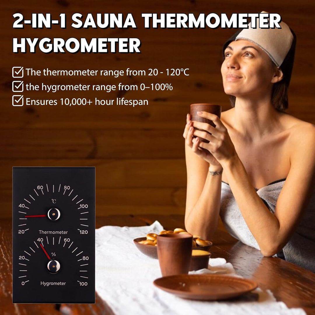 Saunakübel Set, 7L Aluminium Sauna Eimer mit Sanduhr, Saunaschale, Saunakelle, Thermo & Hygrometer,