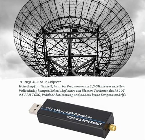 RTL-SDR-Empfänger mit RTL2832U und R820T2 Chipsatz, 0.5 PPM TCXO, USB-Anschluss, 100 kHz bis 1766 MH
