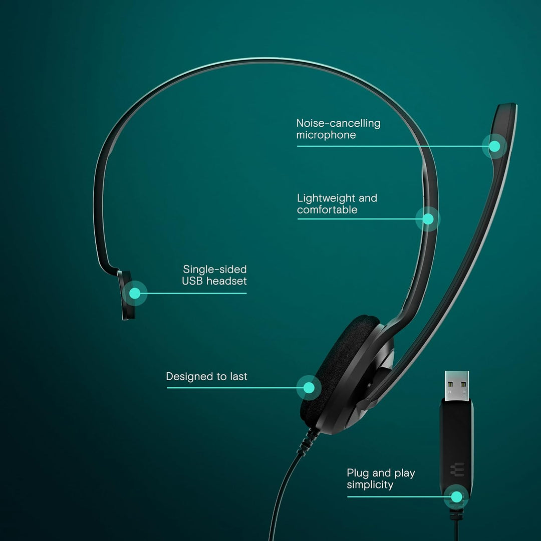 EPOS PC7 USB Mono-Headset für PC & Mac - Leichtes kabelgebundenes On-Ear-Headset, Mikrofon mit Geräu