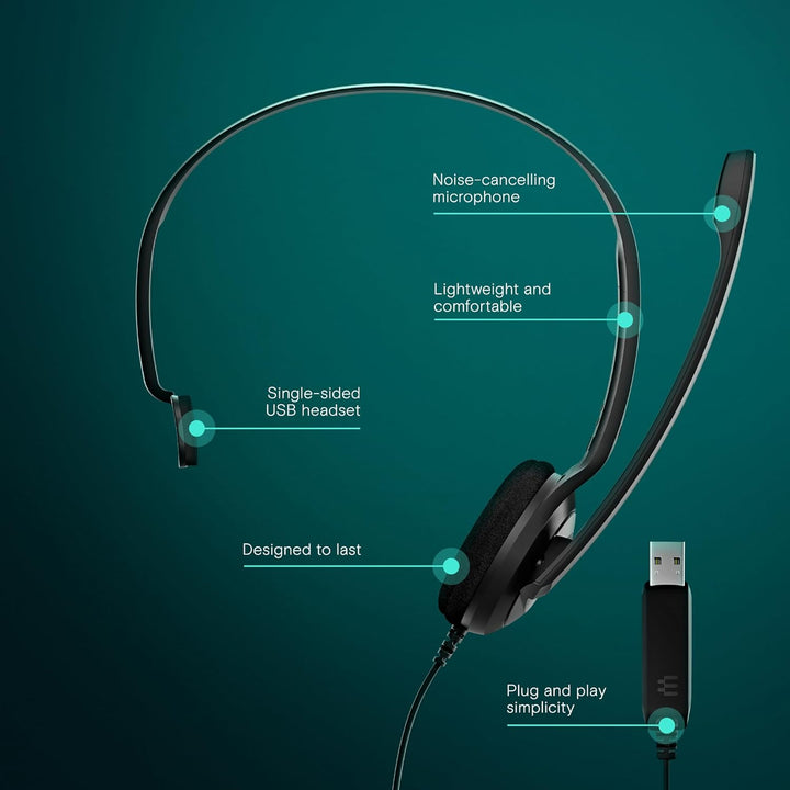 EPOS PC7 USB Mono-Headset für PC & Mac - Leichtes kabelgebundenes On-Ear-Headset, Mikrofon mit Geräu