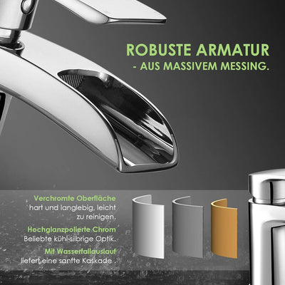 Design Wasserfall Wasserhahn Chrom Waschtischarmatur Einhebelmischer-Waschtischbatterie Bad Armatur