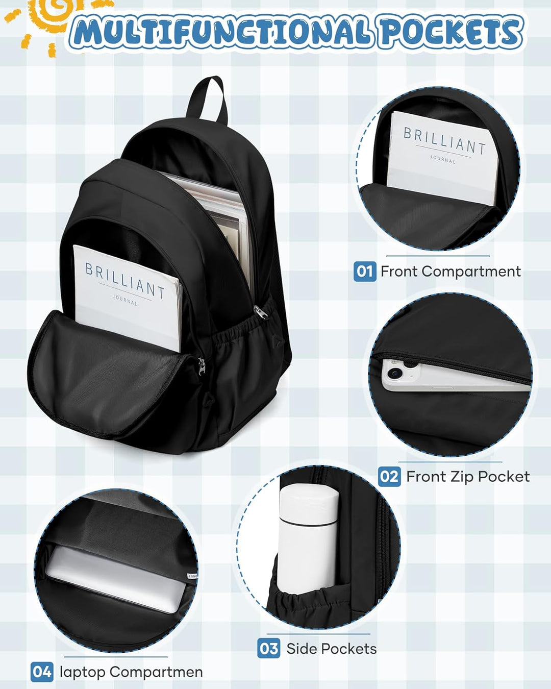 winspansy Schulrucksack Teenager Mädchen Jungen Schultasche Leichter Rucksack Schule Herren Damen Ae