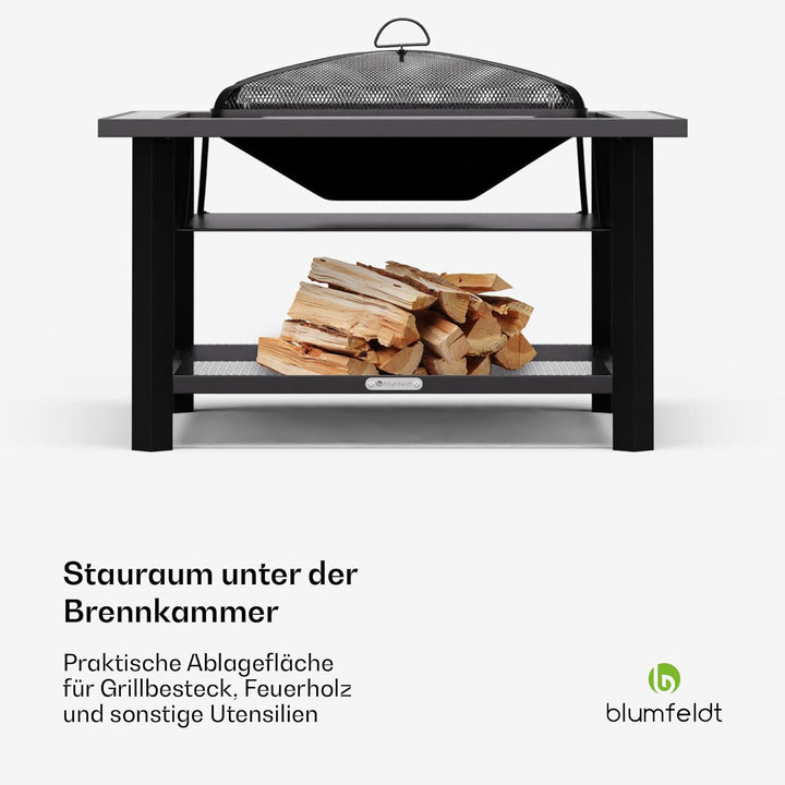 Blumfeldt Merano Avanzato Feuerschale - 3-in-1 Feuerschale Mit Grillrost & Tisch, Robuster Stahlrahm