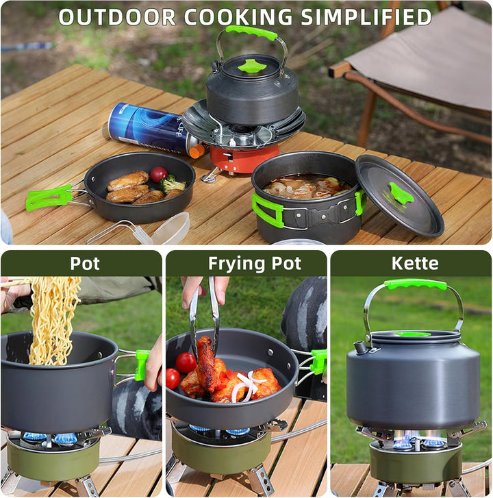 aiGear Camping Kochgeschirr Set/Outdoor Geschirr Set | Camping Topf Kochtopf Tragbar Aluminium | mit