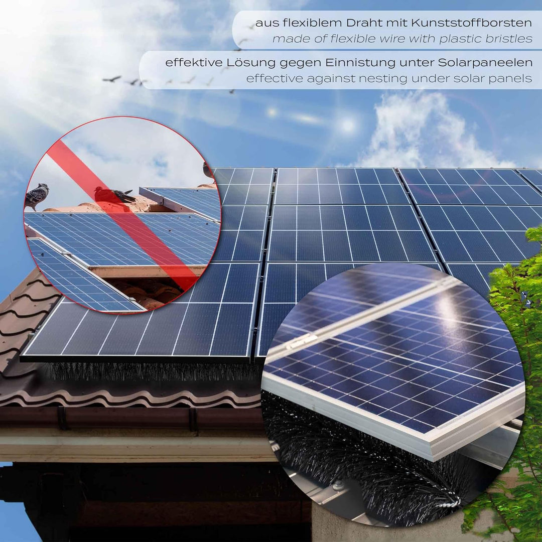 Wiltec Nistschutzbürsten 120cm Ø 15cm 20 Stück für Solarpaneele Effektiver Flexibler Einnistschutz