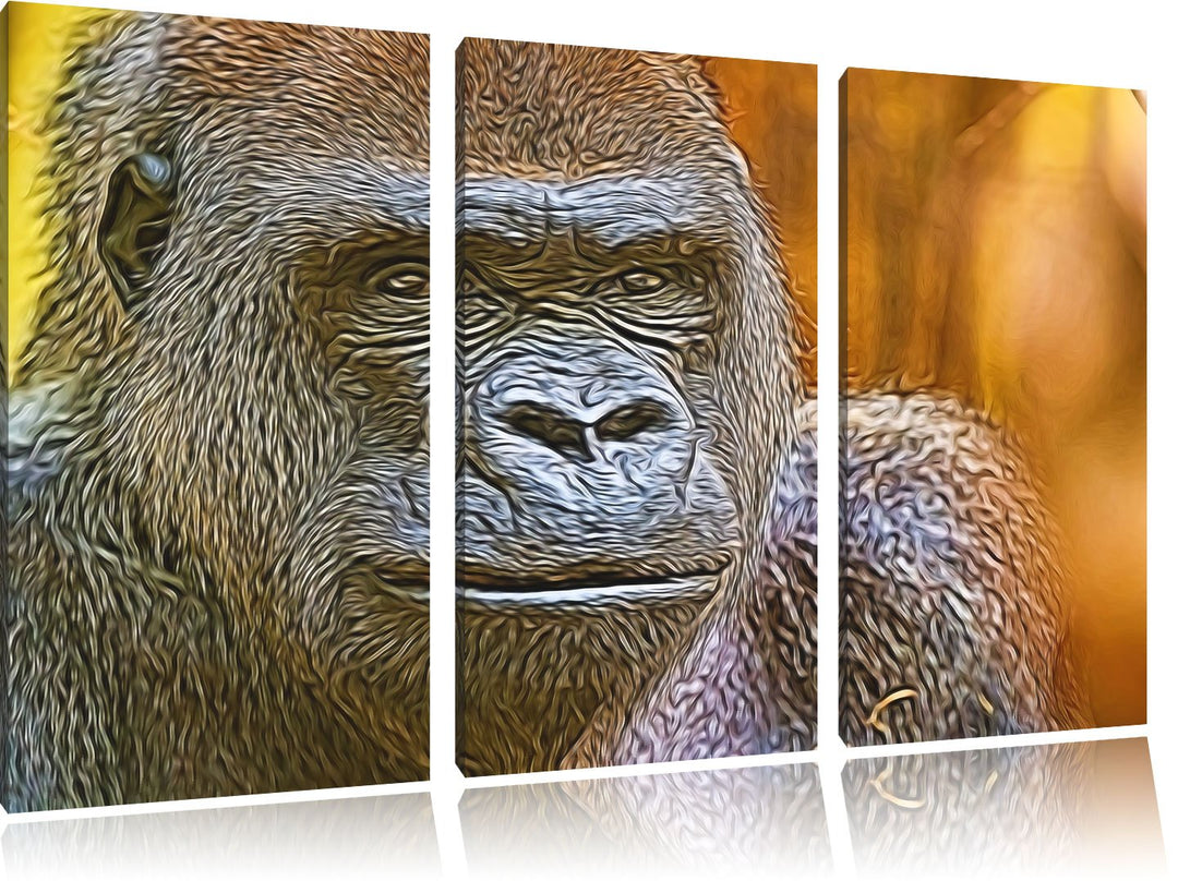 stolzer Gorilla NewArt 3-Teiler Leinwandbild 120x80 Bild auf Leinwand, XXL riesige Bilder fertig ger