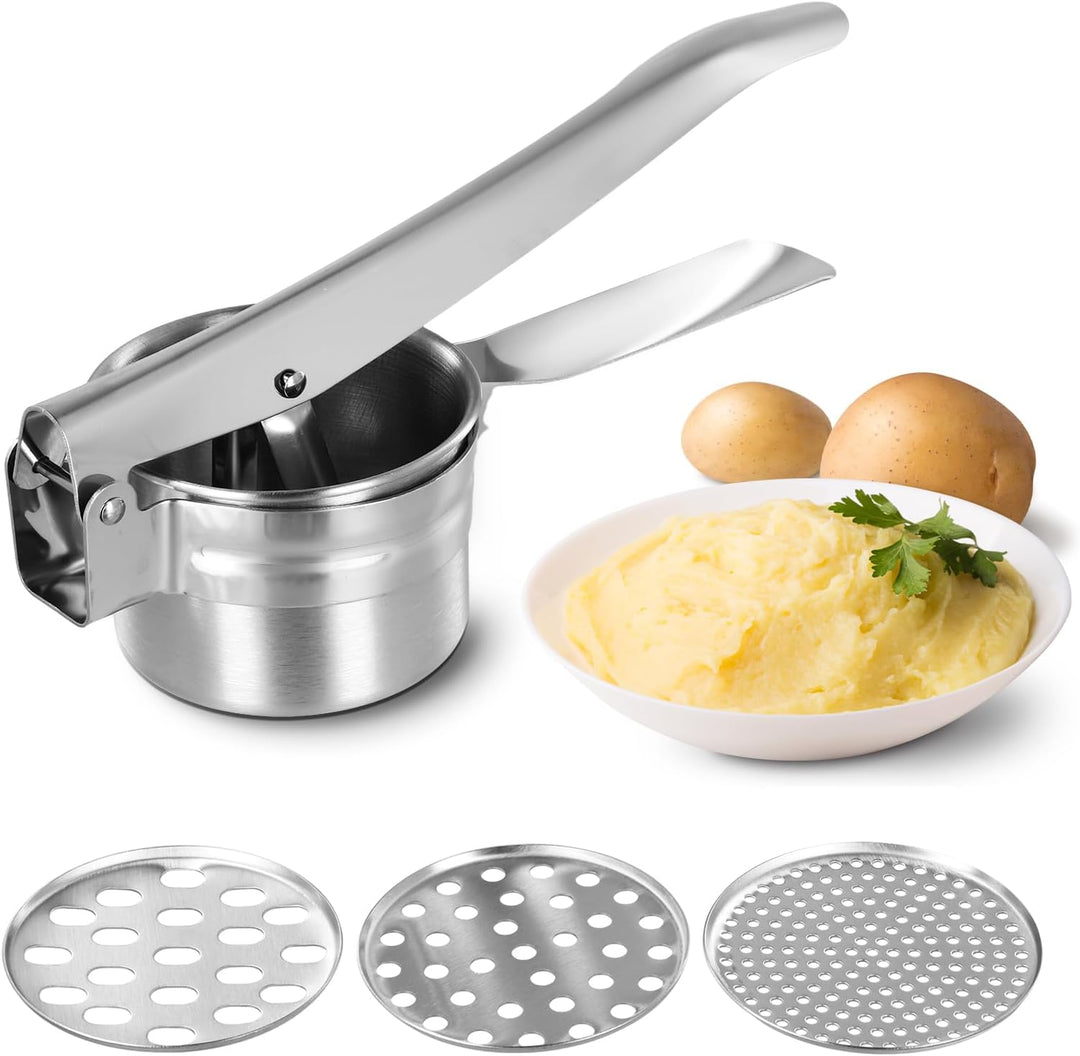 Spaghettieispresse,Manuelle Kartoffelpresse,Professionell Kartoffelstampfer aus Edelstahl mit 3 aust