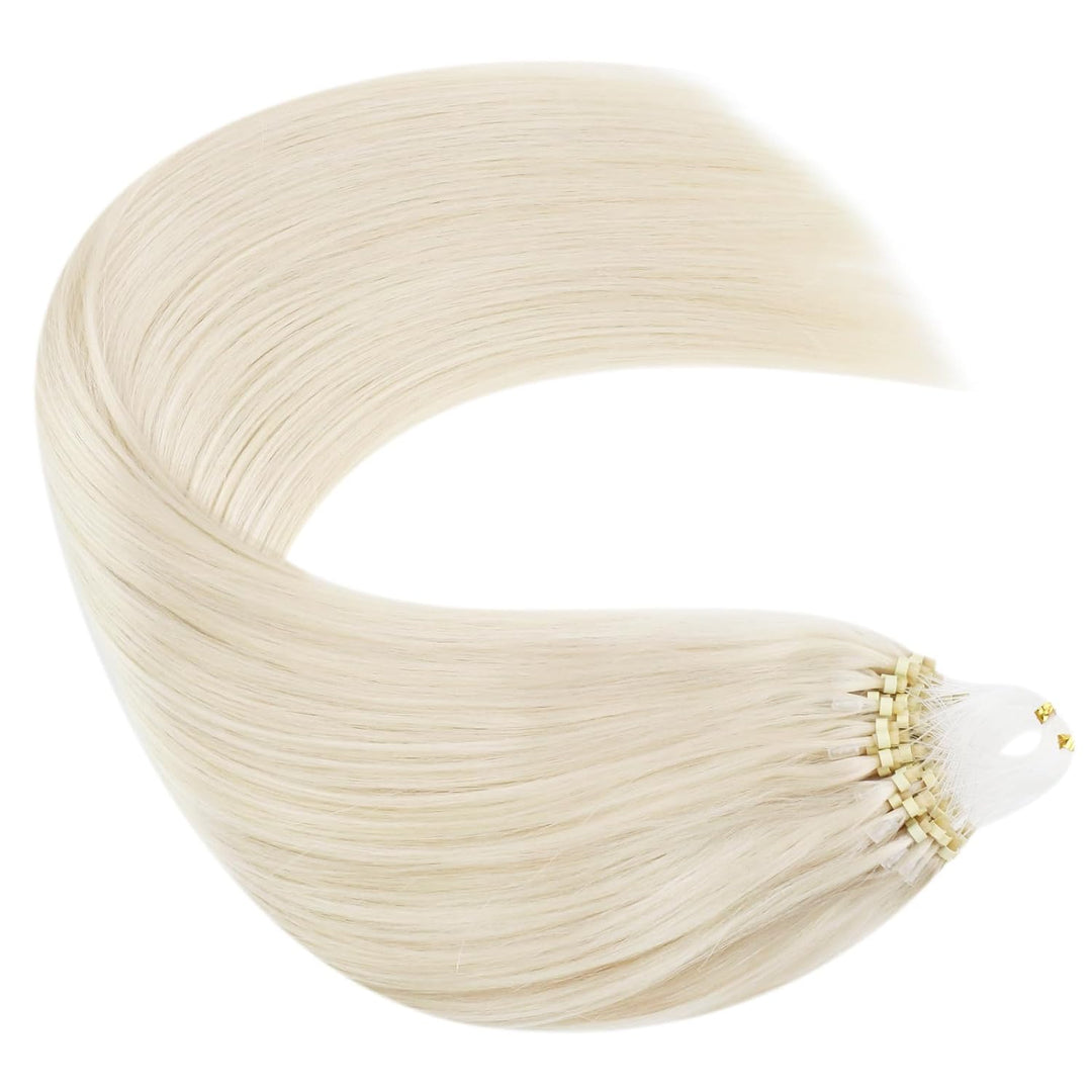 Ugeat Micro Loop Extensions Echthaar 35cm #60A Blondes Mciro Links Echtes Menschliches Haar 50 Gramm