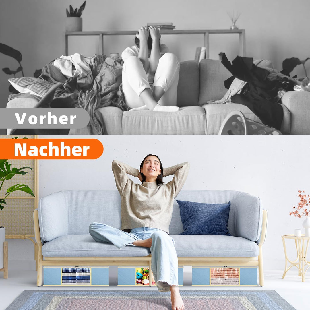 3er-Set Faltbare Aufbewahrungstaschen 50L – Nebelblau – 3-Lagiges Material Mit Transparenter PVC-Fen