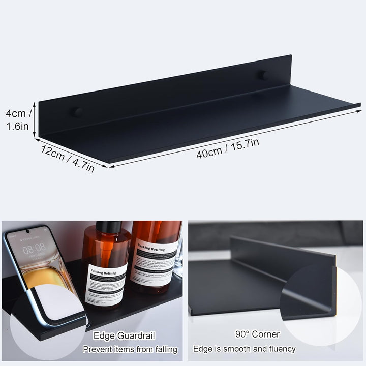 HNVNER Duschablage Ohne Bohren 2 Stück, Metall Wandregal Schwarz 40CM, Shampoo Halterung für Dusche,