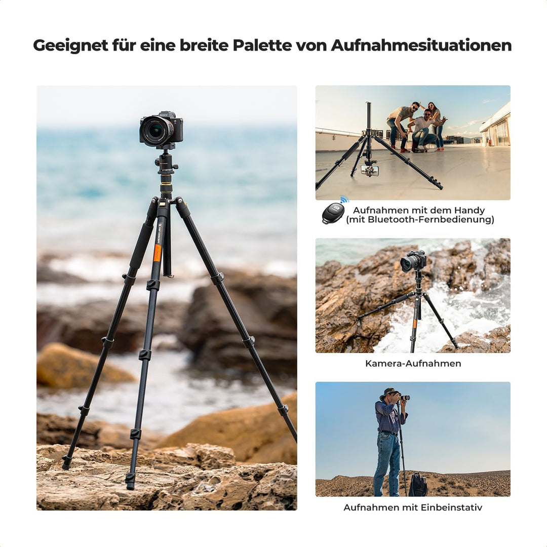 K&F Concept Kamera Stativ,184cm Handy Kamera Stativ, Leichtes Tripod mit Handyhalterung und Fernausl