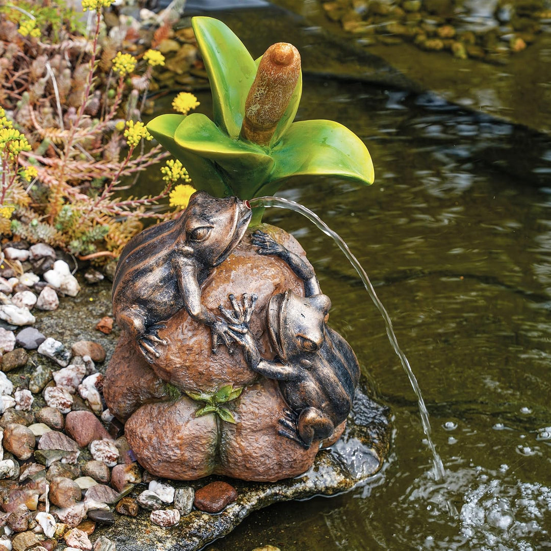 Esotec Solar Wasserspeier Set Frösche Rohrkolben, Solarpumpe, Teichfigur Gartenfigur Gartenstatue, T