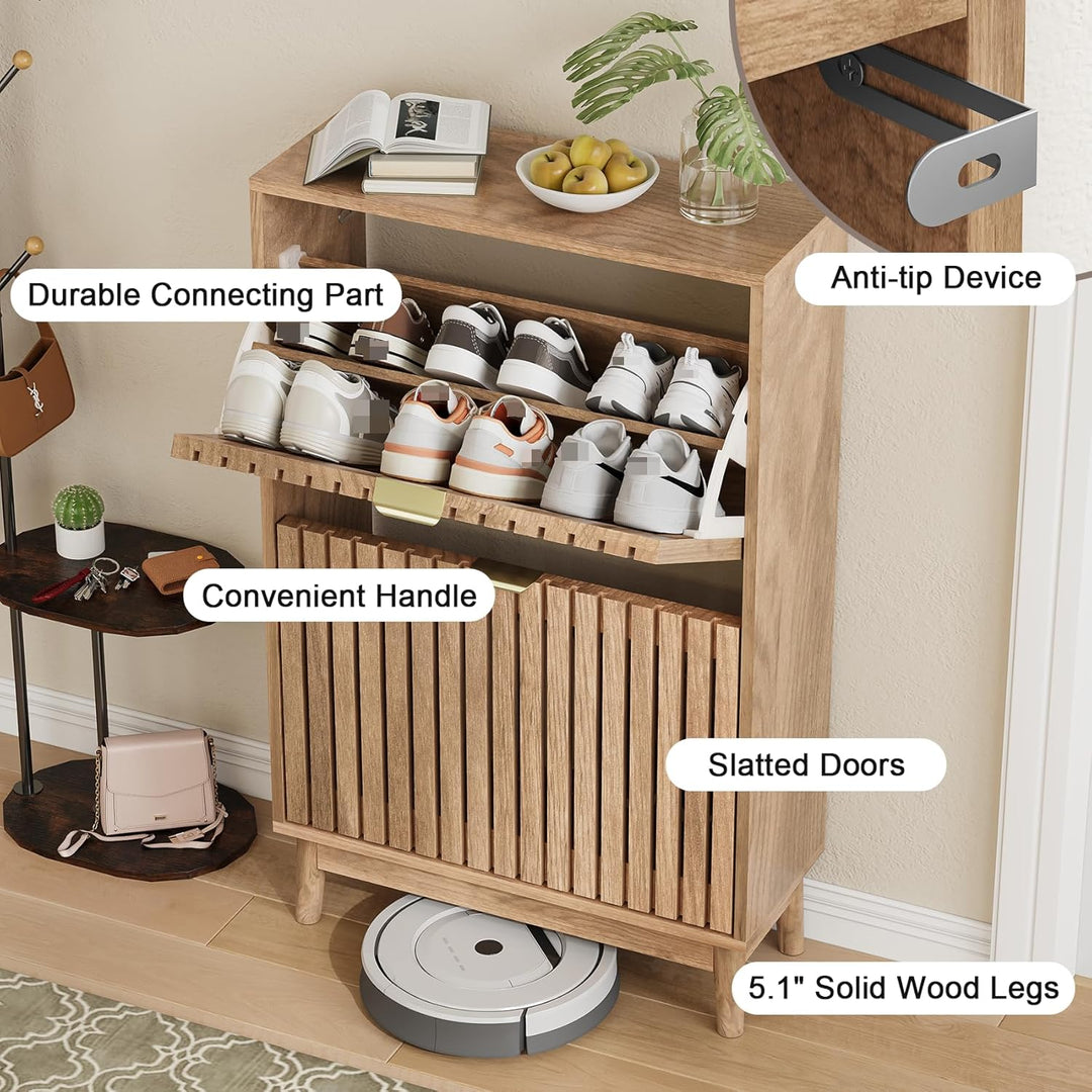 Schuhschrank, Schuhschrank für den Eingangsbereich, mit 2 Klappschubladen, schmaler Schuh-Organizer