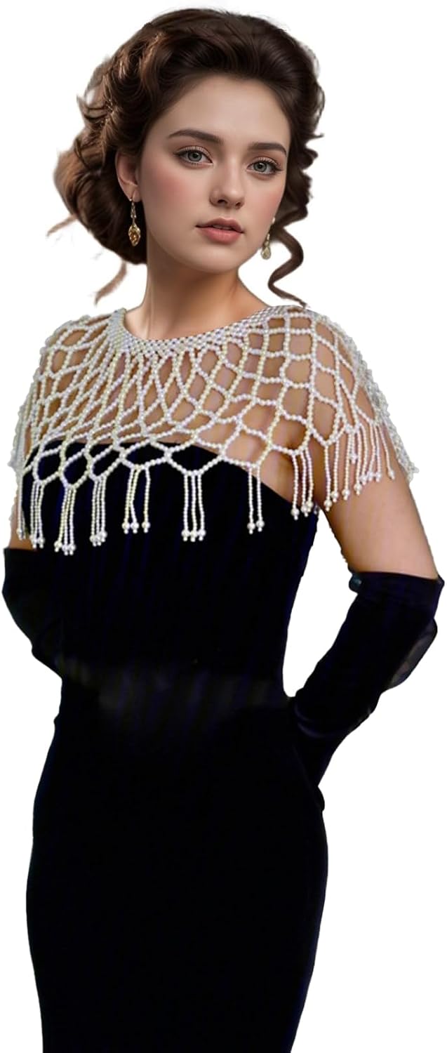 Vintage-Perlen-Umhang, Damenschal, Perlen-Capelet für Braut, Hochzeit, Steampunk-Kostüm Einheitsgrös