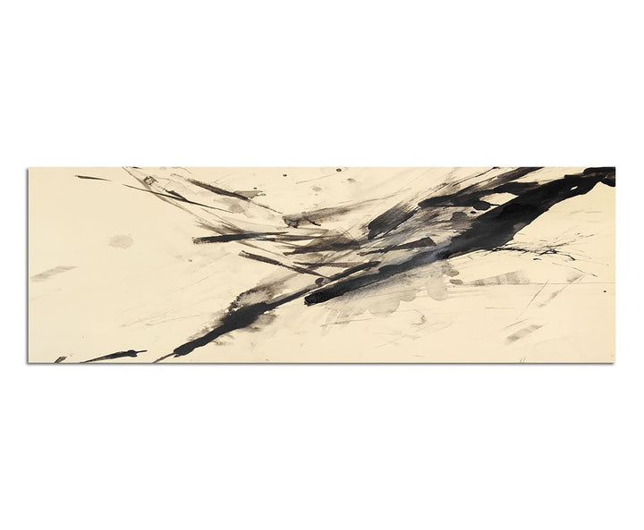 Paul Sinus Art Panoramabild auf Leinwand und Keilrahmen 150x50cm Papier Malerei gelb schwarz abstrak