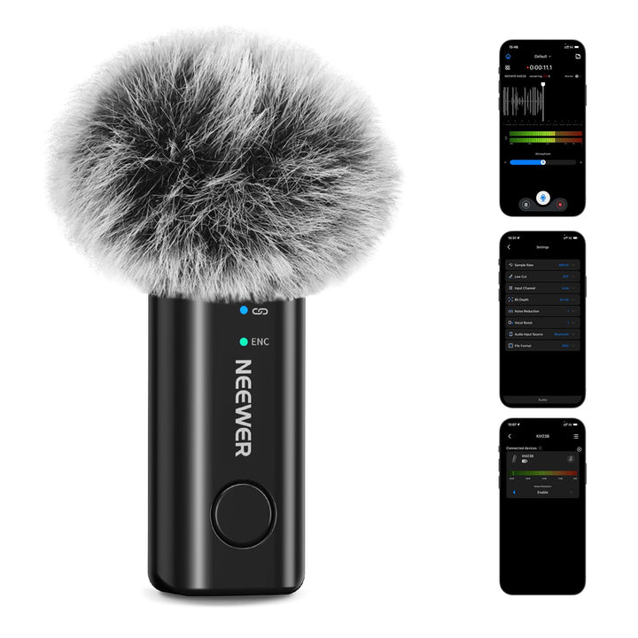 NEEWER KM23B Drahtloses Lavalier Mikrofon Bluetooth App Steuerung, kompatibel mit iPhone und Android