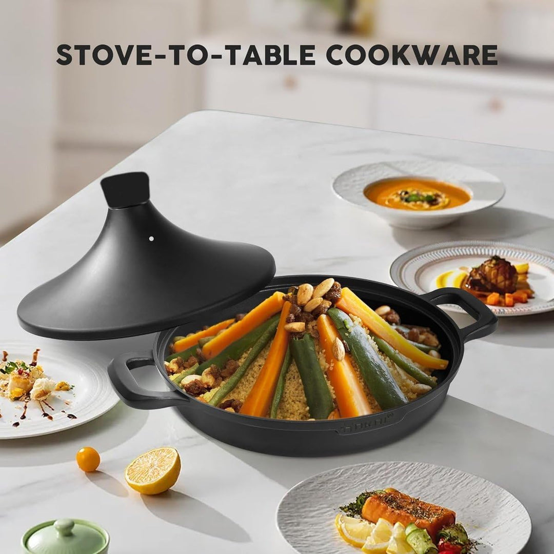 Tajine Safran 30 cm - Antihaft - PFOA free- Geeignet für alle Herdplatten - schwarz inkl. Ofenhandsc