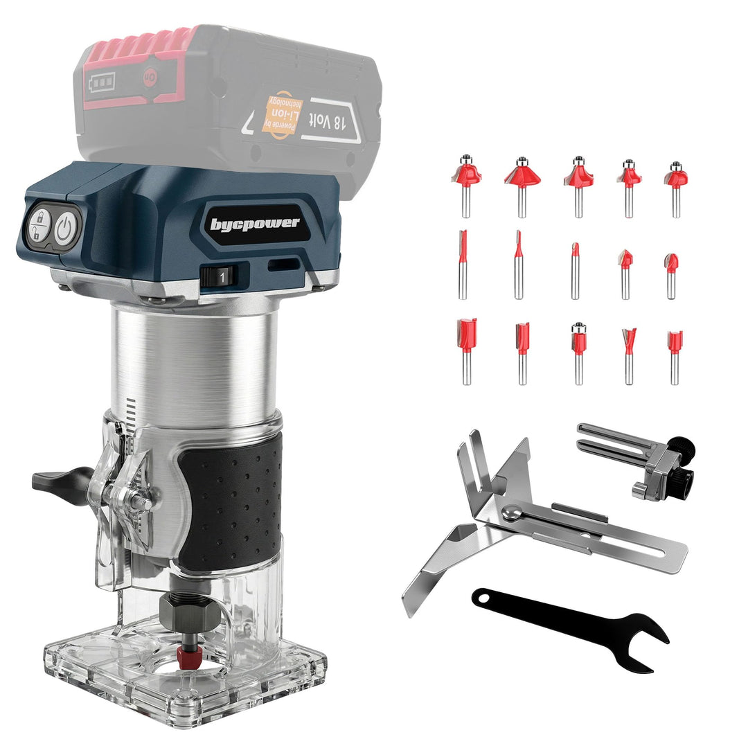 Akku Oberfräse für Bosch 18V Akku, 30000 RPM Bürstenloser Motor, 5-Stufen Kantenfräse, Kabellose Hol