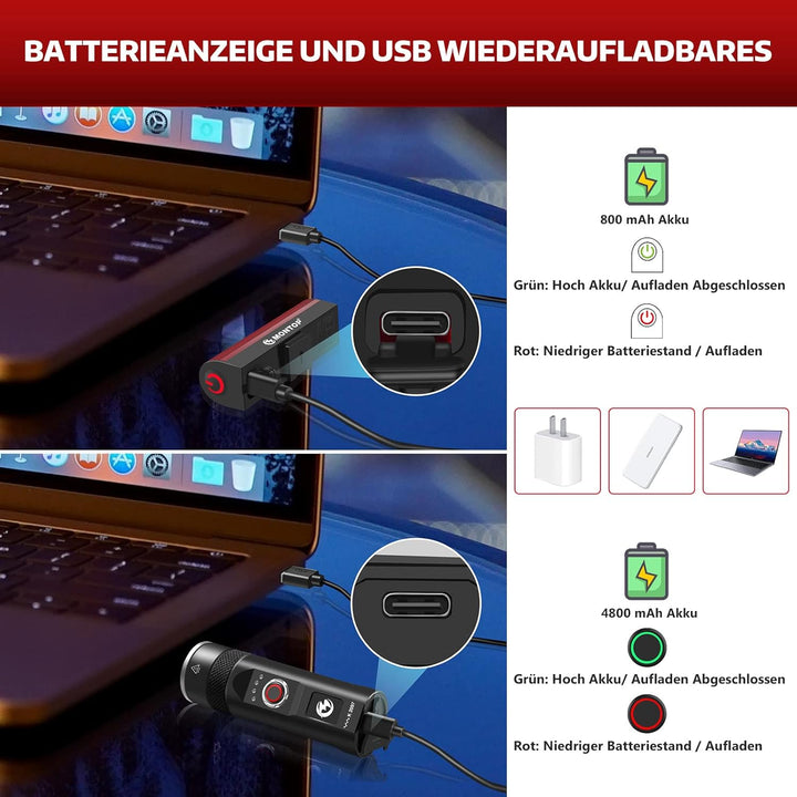 MONTOP StVZO Zugelassen Fahrradlicht Set 100LUX Super Hell LED Fahrradbeleuchtung USB Akku Fahrradla