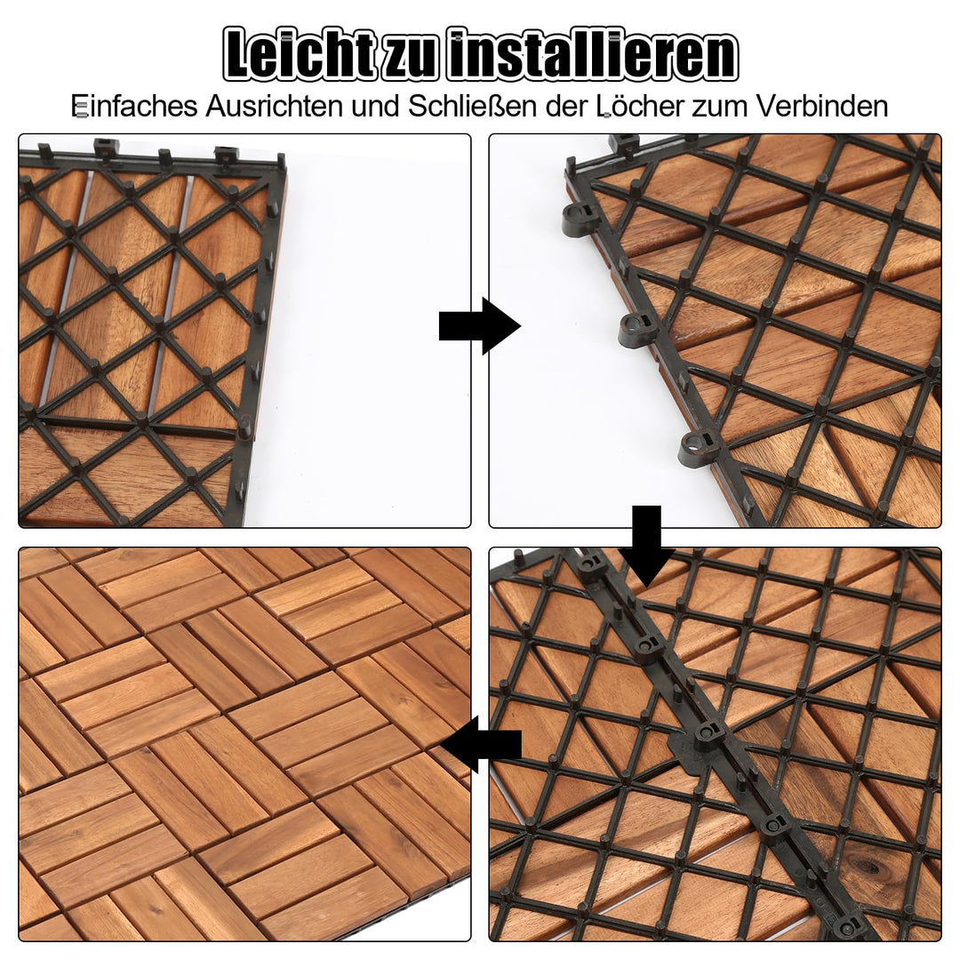 Ansobea Holzfliesen Balkon, Akazienholz 30x30cm Terrassenfliesen 11Stück 1㎡,Terassenboden Aussen,Kli