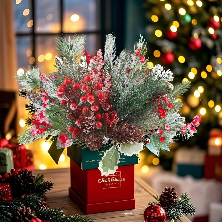 8 Piece Artificial Christmas Branches for Decoration, 21 cm Red Berry Branches Christmas BerryBranch