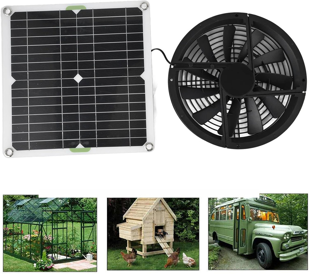 Fockety Solarbetriebenes Lüfter-Kit, 100 W, 12 V, 10 Zoll, Wasserdicht, Kühlender, Runder Solarpanel