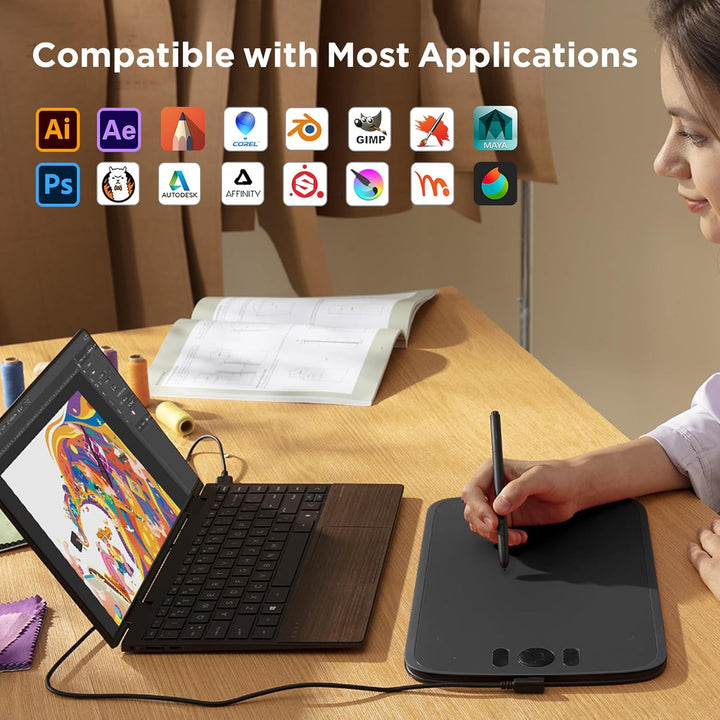 ugee M808 10x6,25 Zoll grosses Grafiktablett für PC,Zeichentablett mit 8 Shortcut-Tasten, batterielo