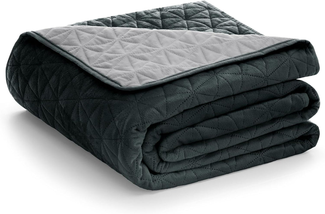 AmeliaHome Tagesdecke 170x270 cm Anthrazit Silber zweiseitig Steppung Velvet Samt Laila Laila Anthra
