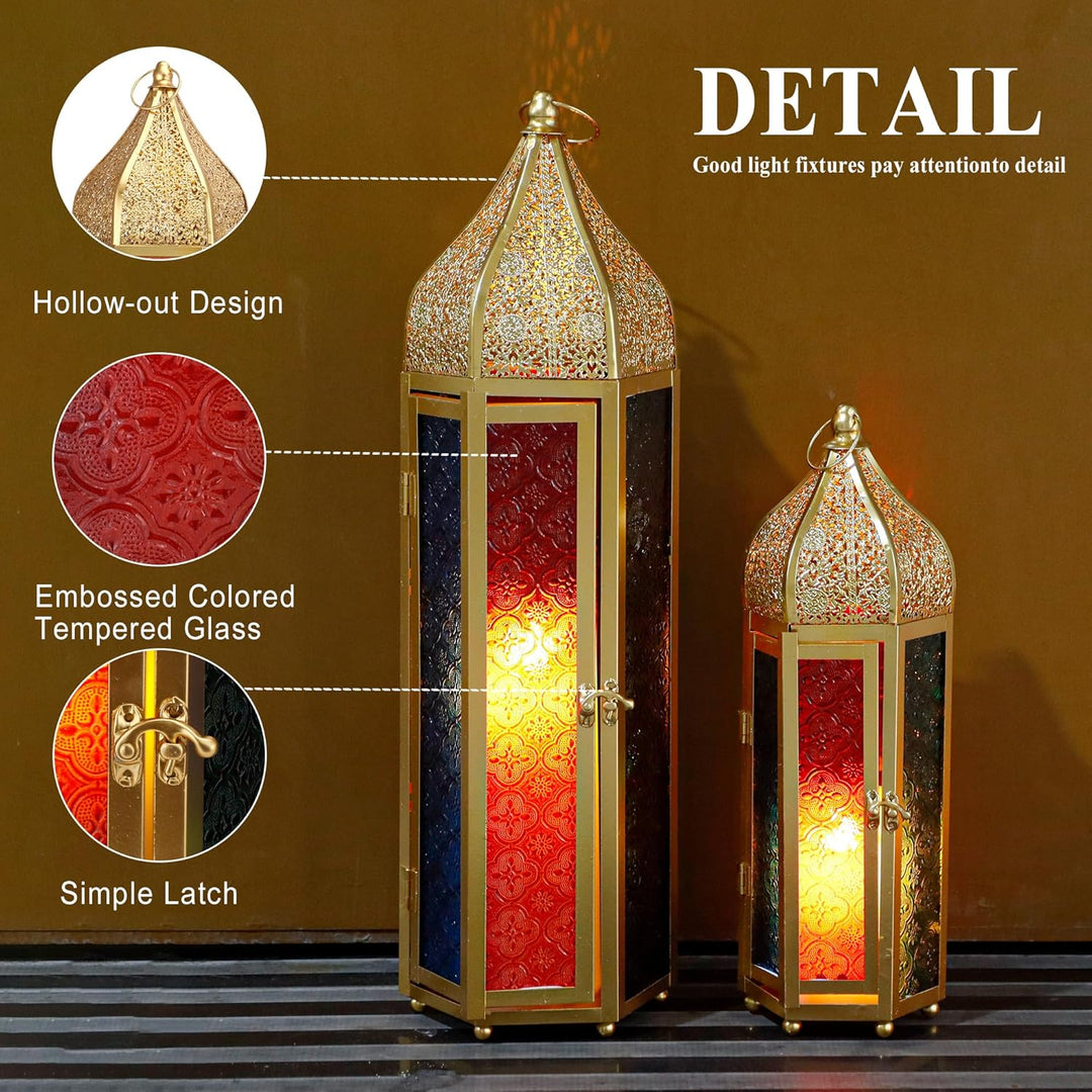 TRIROCKS 2er-Set Dekorative Ramadan-Kerzenlaterne aus Metall Orientalischer Kerzenhalter Arabische H