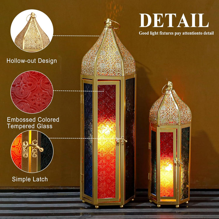 TRIROCKS 2er-Set Dekorative Ramadan-Kerzenlaterne aus Metall Orientalischer Kerzenhalter Arabische H