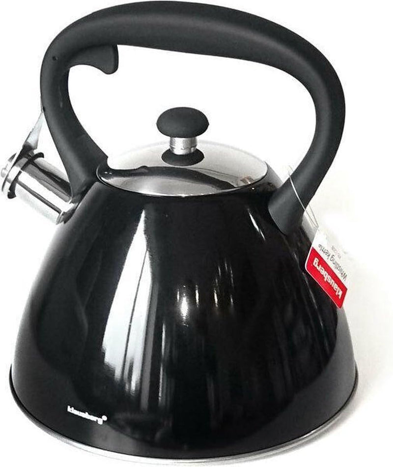 Klausberg Schwarz Edelstahl Flötenkessel Teekessel Wasserkessel 3,0 Liter KB-7208, Schwarz