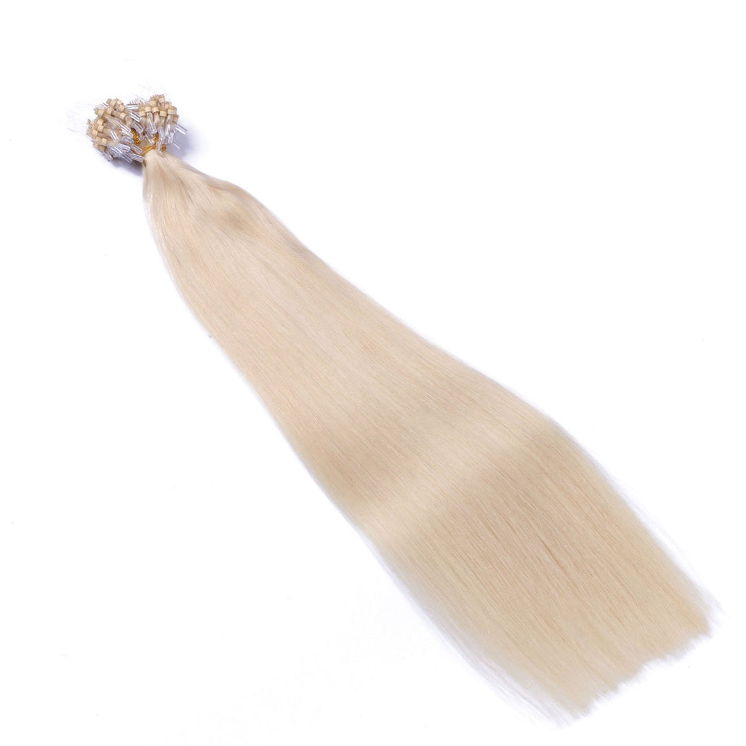 Micro-Ring/Loop Hair Extensions (#60 - WEISSBLOND - 50 cm - 250 Strähnen - 1g) 100% Remy Echthaar Ha