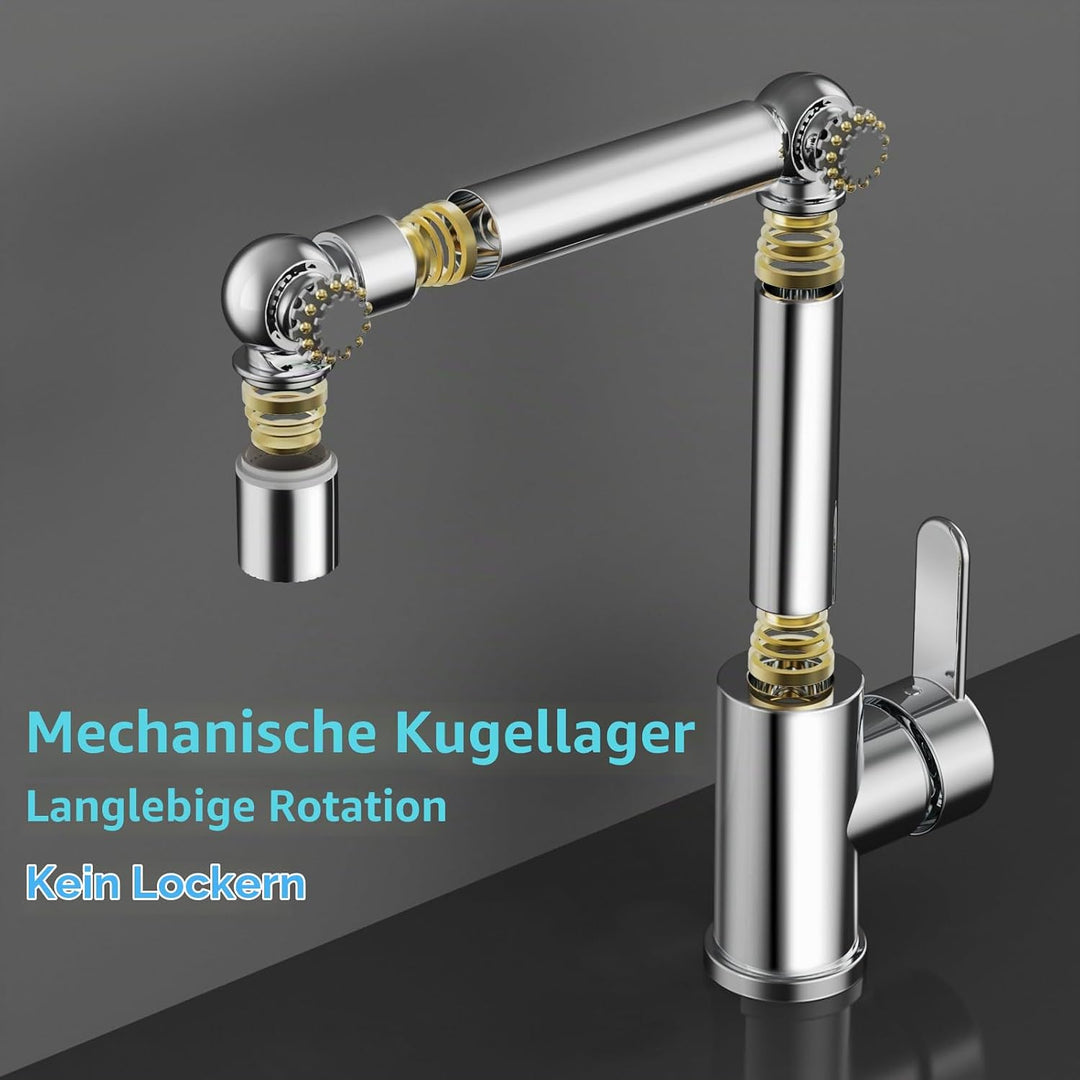 Wasserhahn Bad Drehbar, Waschtischarmatur Badezimmer Hoch Chrom, Mit 360° Schwenkarm &amp; 2 Strahlarten