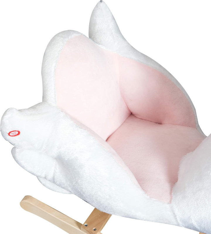 HOMCOM Schaukeltier Schaukelpferd mit Sicherheitsgurt Musik, 55 cm Baby Schaukel aus weichem Plüsch
