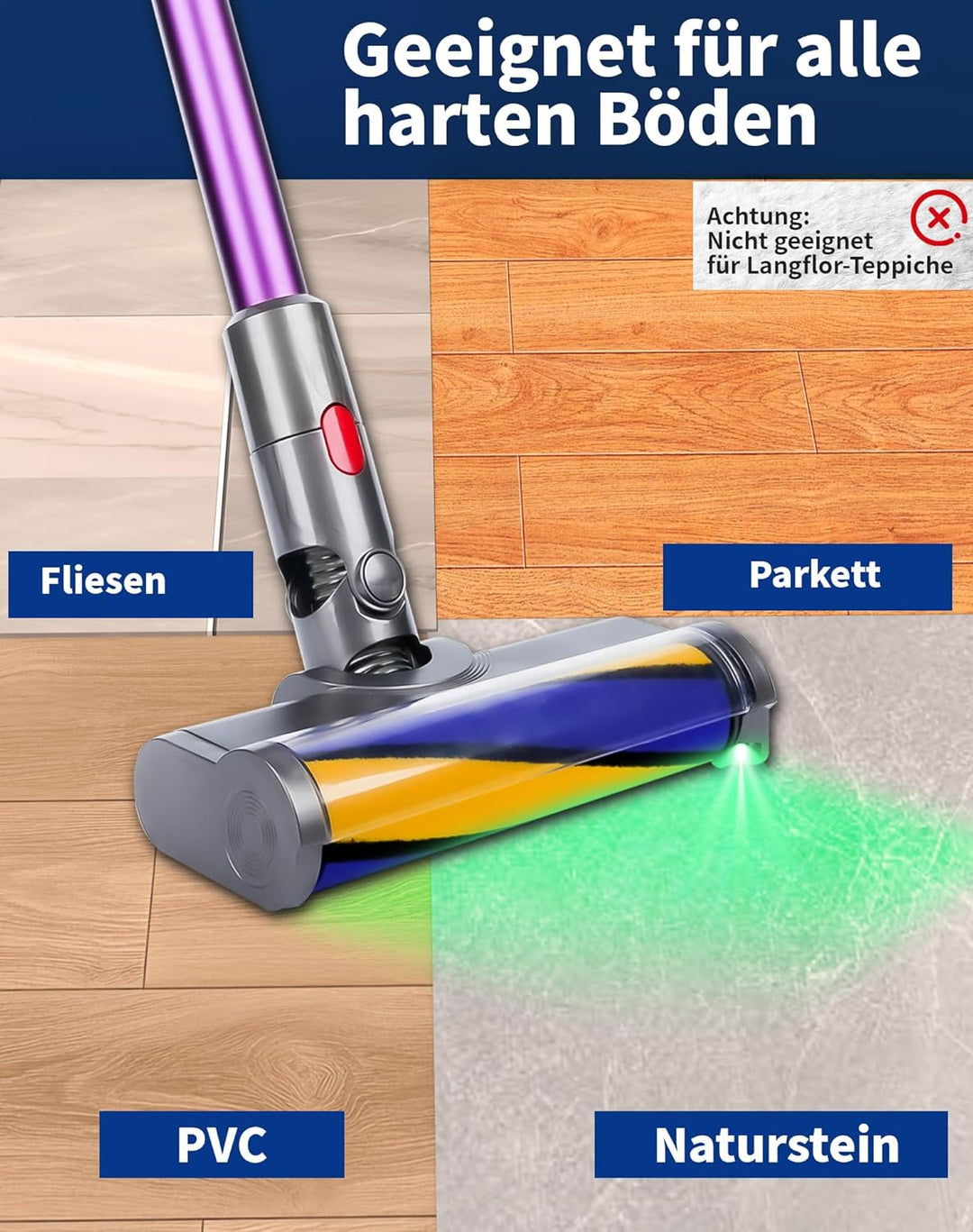 Bodendüse für Dyson V7 V8 V10 V11 V15 Staubsauger Bürste Ersatzteil Softwalze Bodenbürste mit LED-Li
