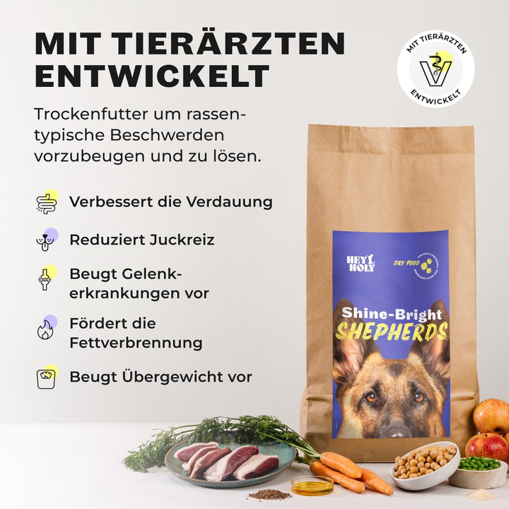 HEY HOLY – Shine-Bright-Shepherds Trockenfutter für ausgewachsene Hunde mit 40% Ente– 1er Pack (7kg)