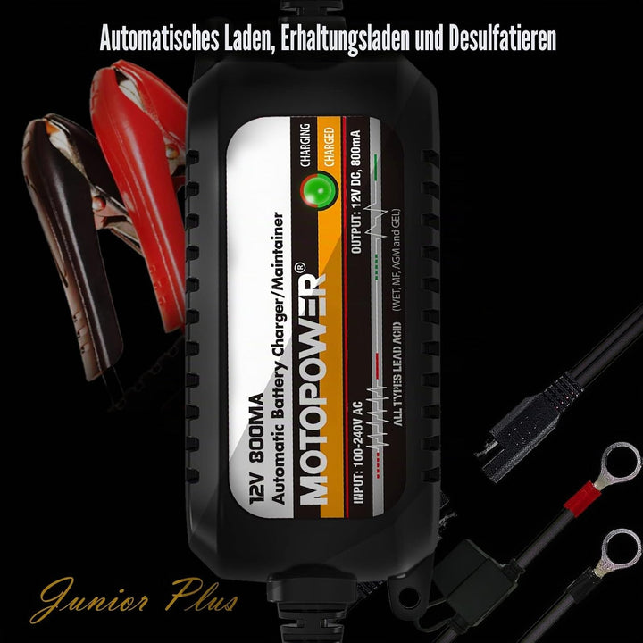MOTOPOWER MP00205C 12V 800mA Automatisches Ladegerät/Maintainer für Autos, Motorräder, ATVs, Wohnmob