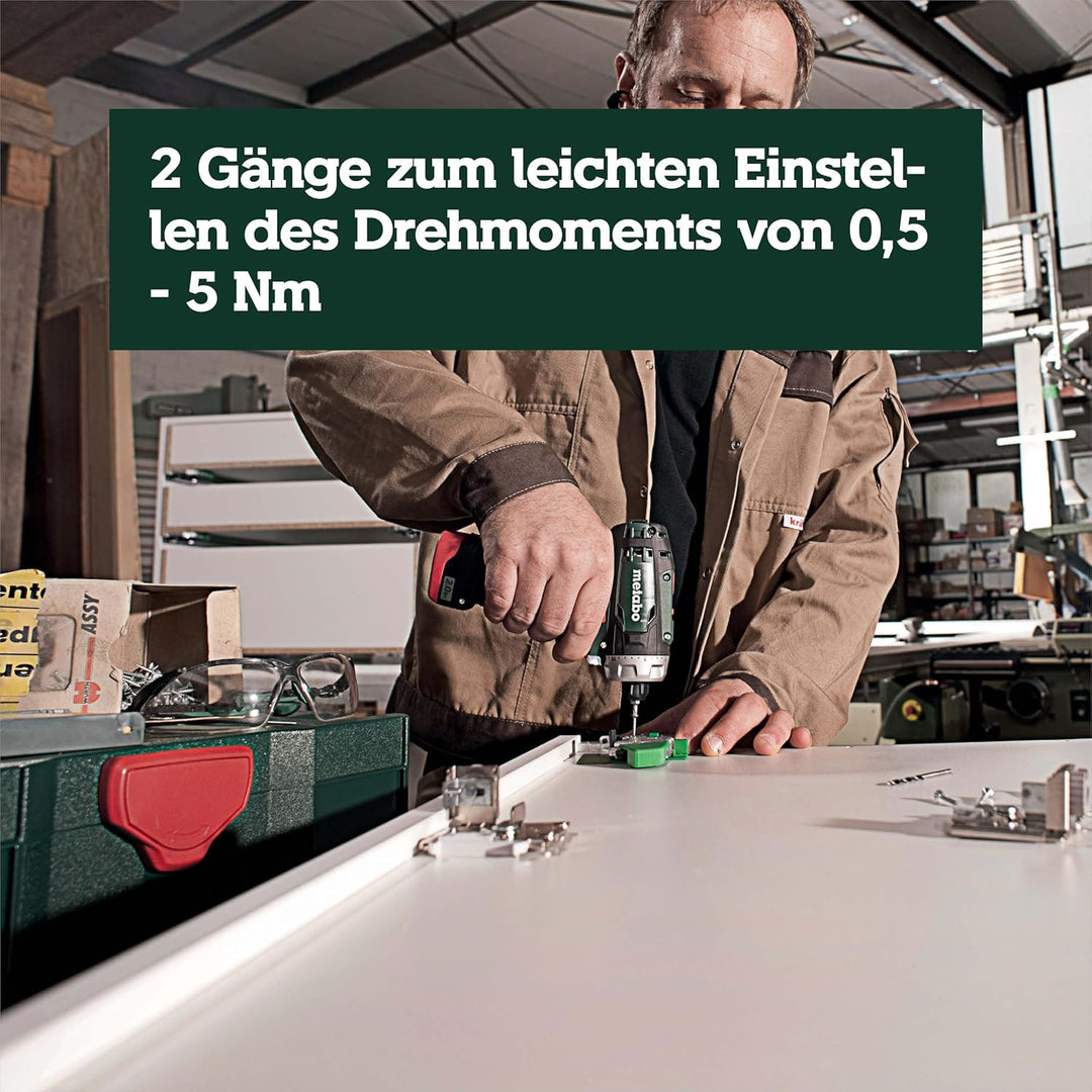 Metabo 600080500 Akku-Bohrschrauber klein PowerMaxx BS Basic 10,8V, 2x 2Ah Li-Ion Akkus, inklu. Lade