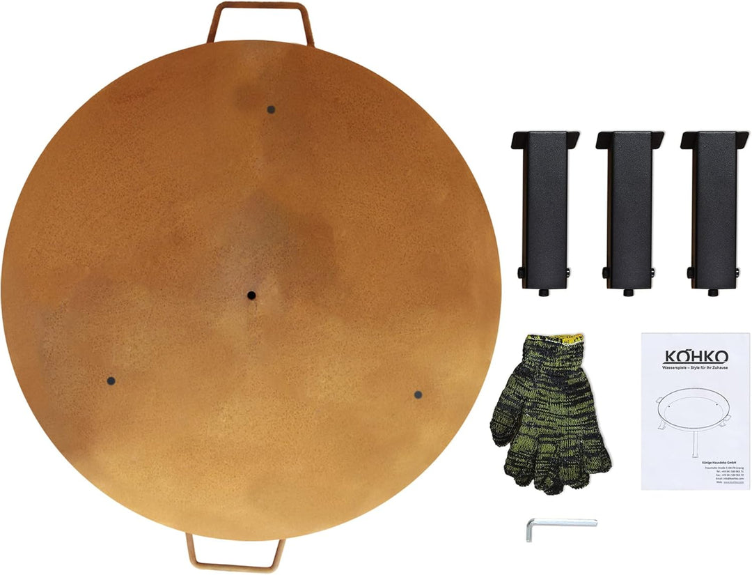 Köhko Feuerschale Macapa -Ø 55 cm aus 2 mm dickem Stahl in Rostoptik mit Wasserablaufloch, Griffen u