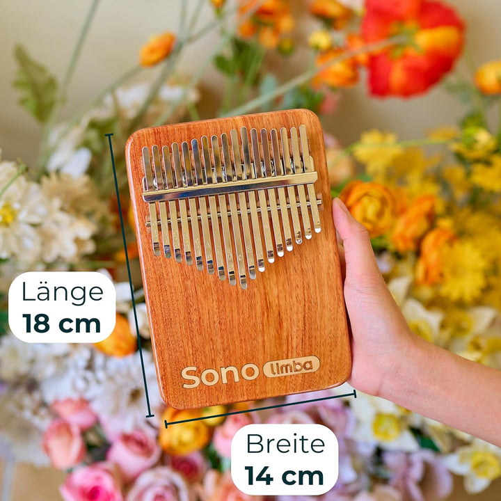 Kalimba "Sonolimba" mit 17 Schlüsseln in C - Dur aus Korallenholz. Daumenklavier inkl. Set mit Liede
