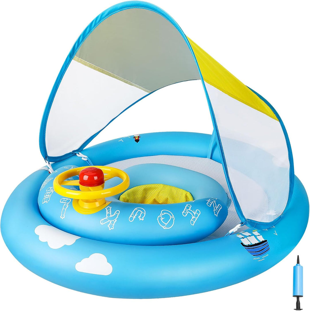 MYCARBON Baby Schwimmring mit verstellbare Schwimmsitz, UPF50+ Sonnendach, Spielzeug für Kinder Schw