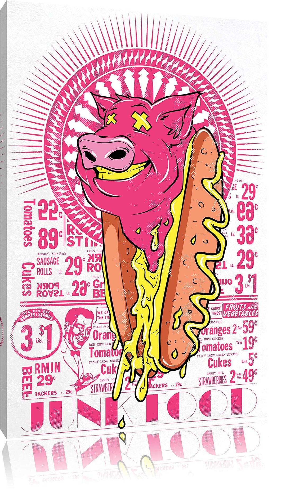 Pixxprint Junk Food White Bild auf Leinwand, XXL riesige Bilder fertig gerahmt mit Keilrahmen, Kunst